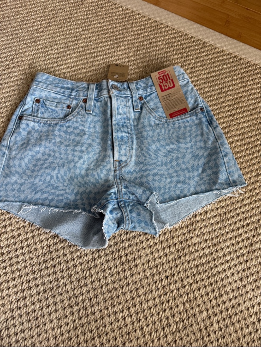 Levi's Light Blue Patterned High-Rise Denim Shorts